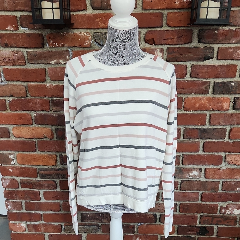 Striped Women's Top - White, Gray, and Pink
